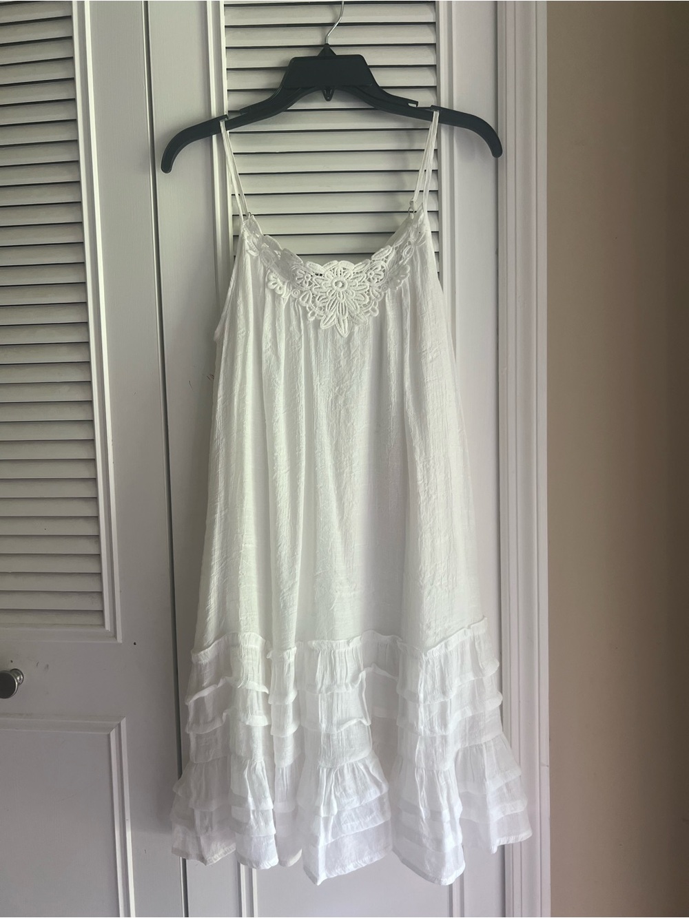 Bohemian Cottagecore White Floral Lace-Trim Slip Dress - Small